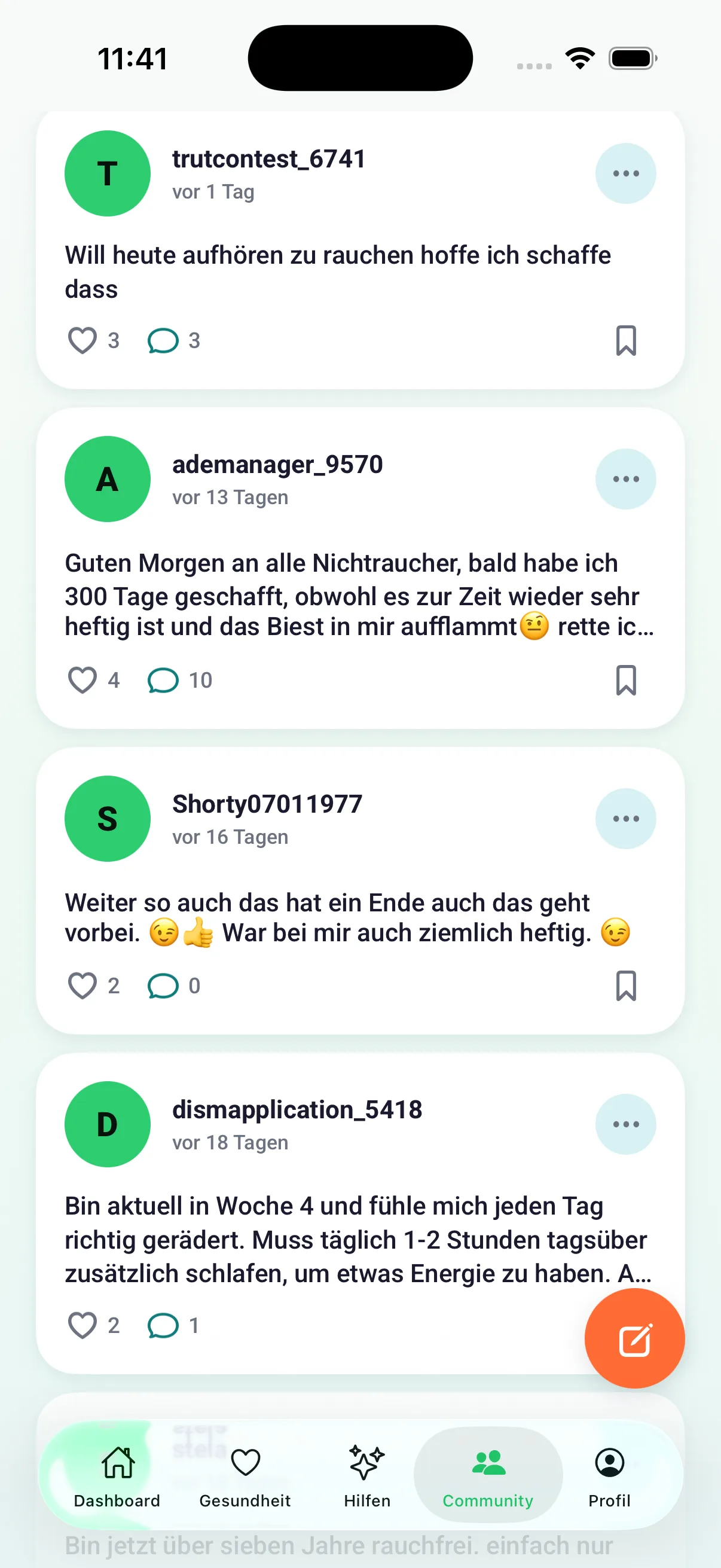 Community-Feed mit Beiträgen