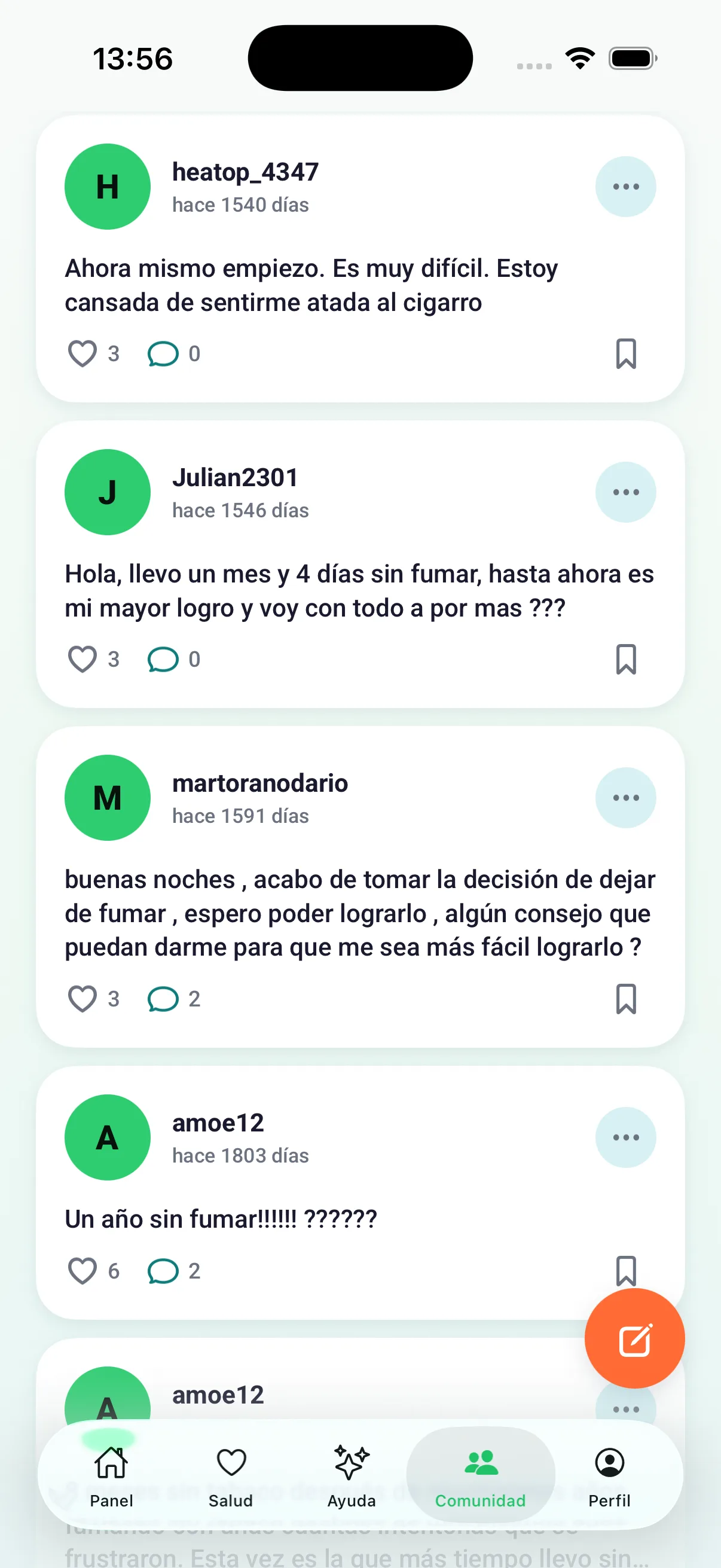 Muro de la comunidad con publicaciones