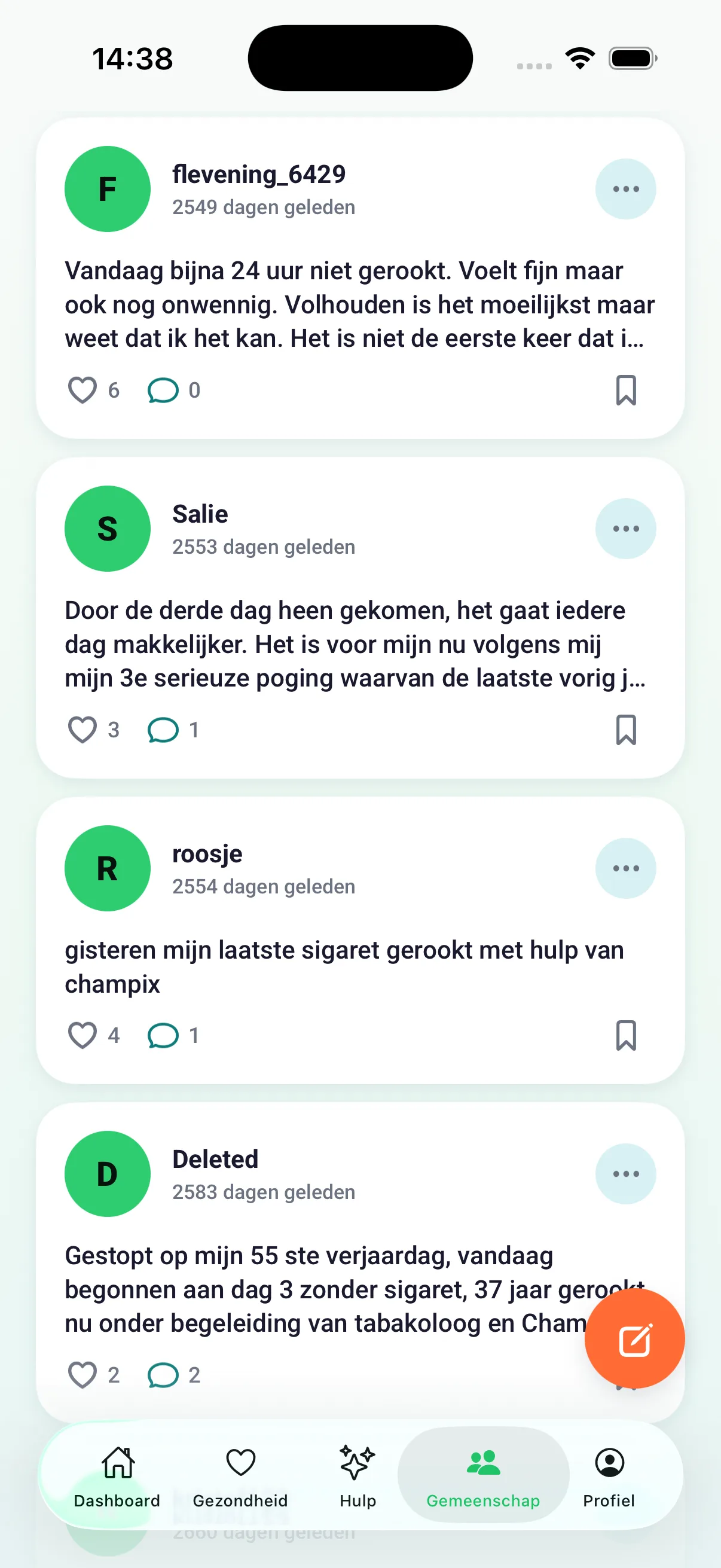 Communityfeed met berichten